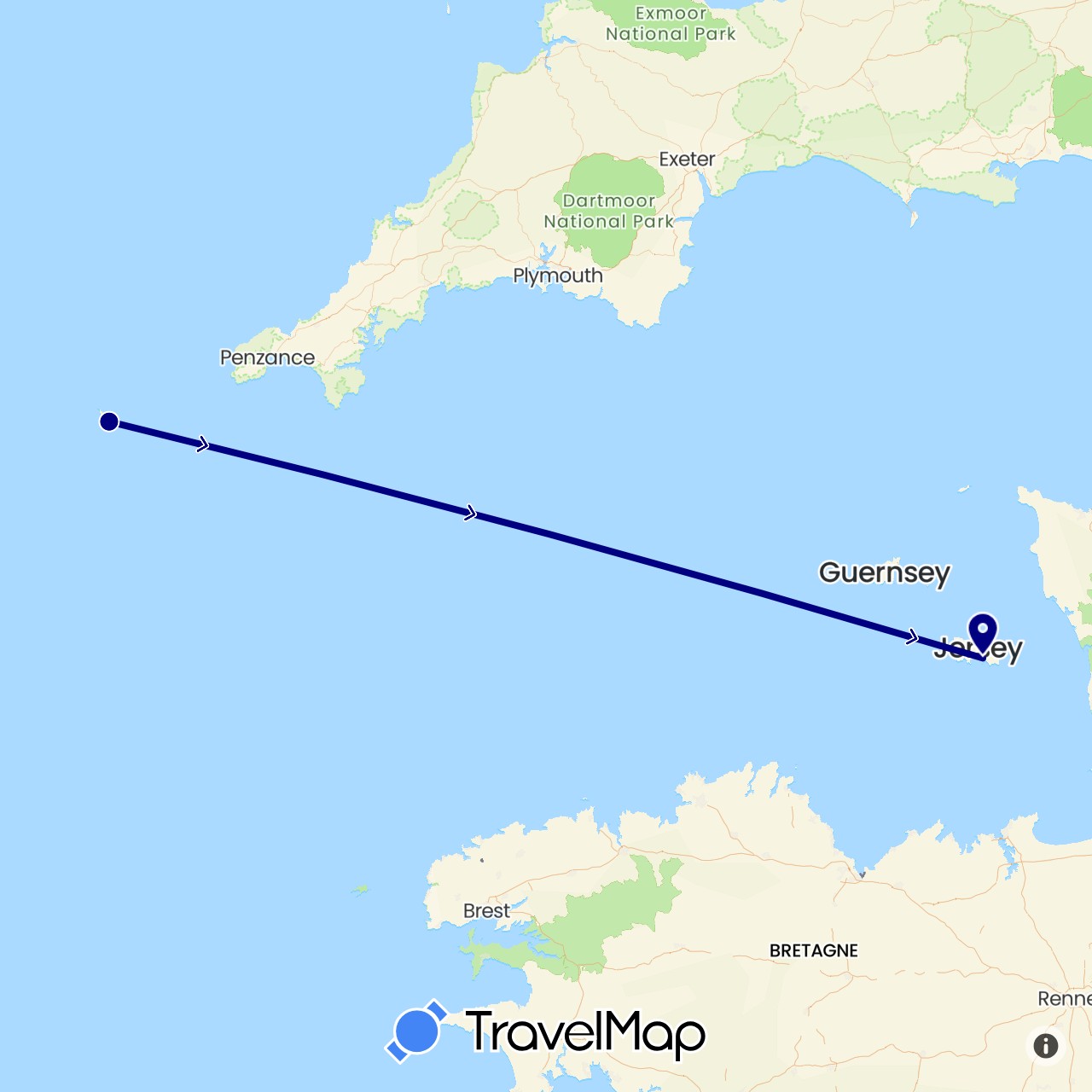 TravelMap itinerary: driving in United Kingdom, Jersey (Europe)